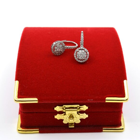 Diamond Halo Cluster Drop Earrings (3/4 ct. t.w.) in 14k White Gold - Picture 5 of 7